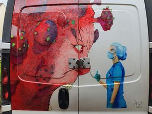 Supporting image for story: Artwork on van shares sentiments towards coronavirus