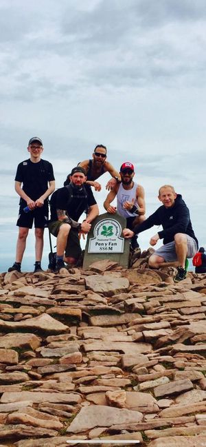 Wayne and friends on a hike in Wales
