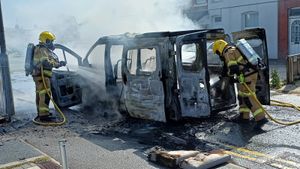 Firefighters tackling the incident on Oak Street in Oswestry. Picture Ellesmere Fire Station