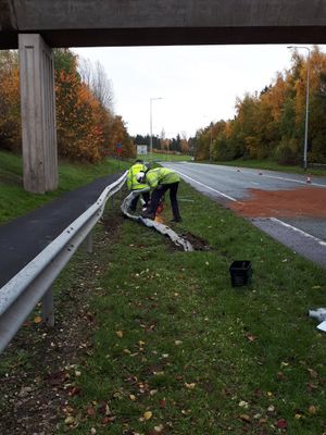 Teams removed the lamppost and debris