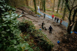 Archaeological dig on the remains of a large wall on the outside of Chirk Castle  