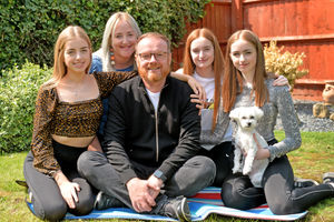 Left to right: Maia, Angela, Darren, Freya, Esme and Beau the dog