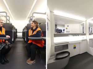 Supporting image for story: West Midlands HS2: Video shows HS2 life-size model carriage with more leg room and multiple charging options