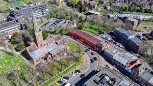 Aerial view of the retail parade at 49 to 63 Halesowen High Street that has been put up for sale