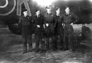 Second right, with some fellow crew members during the war.