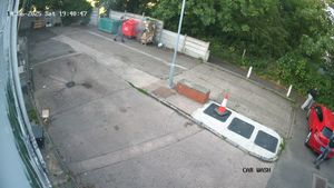 The youths could be seen approaching the cage of recycling material
