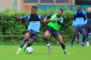 Ivan Cavaleiro and Aaron Simpson of Wolverhampton Wanderers during training
