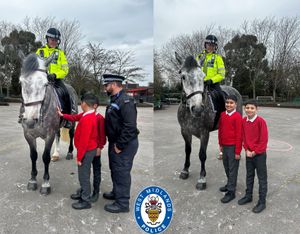 Police horses from the West Midlands Police mounted unit delighted pupils during a special visit to a school in Dudley