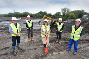 Paul Johnson (Contracts Manager), Steve Flavell (Construction Manager), Liz Lowe (Head of Development), James West (Chief Operating Officer) Mike Williams (Site Manager) at Ketley Point, Telford.