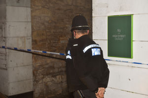 Police patrol the scene in Dudley High Street. Image: @SnapperSK