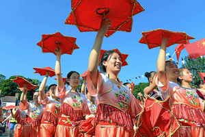 Teams from nations across the globe taking part in the opening ceremony at the Eisteddfod