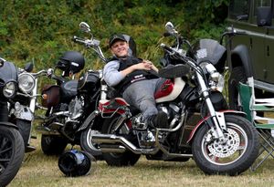 Laid back: A motorcycle owner shows off his bike at Willenhall Transport Show