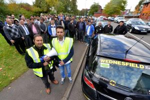 Vice-chair and chair of Wolverhampton Private Hire Drivers Association Ebrahim Suleman and Raheel Shah with protesting cabbies