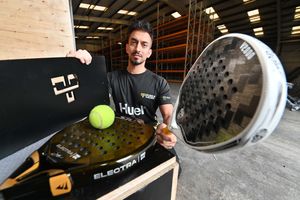 Paul Binning shows off the Pukka Padel range in the area that will become the courts in Kidderminster