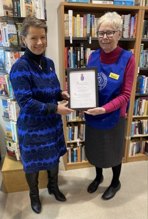 Margaret Bray (right) volunteer at The League of Friends of Bridgnorth Hospital  with High Sheriff Selina Graham