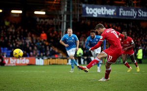 Walsall's Andy Williams scores their side's second goal of the game from the penalty spot 