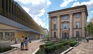 Visualisation showing the gardens to the rear of the Old Curzon Street Station building