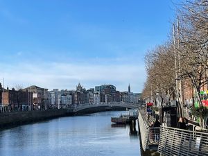 Looking out on the River Liffey in Dublin from O'Connell Bridge