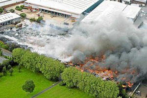 Aerial photo of the fire at Jayplas