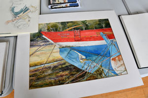 Artwork which will be on display at Newhampton Arts Centre until Friday by Chris Manley who had planned the exhibition before his death,