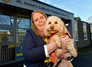 Headteacher Mrs Johnston with Bonnie the school dog