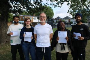 Rohan Banger, Rhiannon Butler, Shenade Sundy and Gurdas Suwali celebrate their success with Craig Cooling
