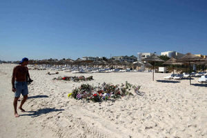 The beach near the Imperial Marhaba Hotel where tributes and flowers were left after the attack