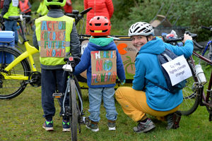 Rachel Purdy with some young protesters