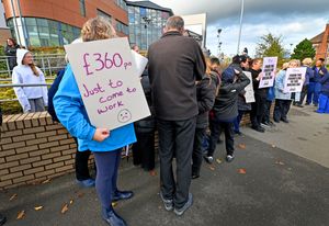 Hospital workers hold a protest outside Walsall Manor Hospital, after being told they will have to pay to park their car for work.