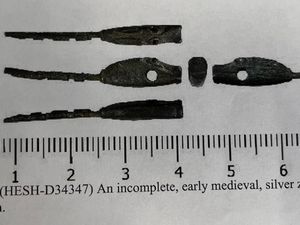 Supporting image for story: Medieval hair pin in the shape of a dog’s head unearthed in Shropshire field is declared treasure