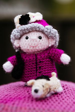 Angela's crocheted Queen postbox topper