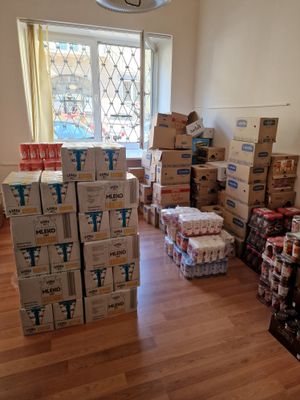 Food supplies at Bochnia town hall. Photo: Dave Walters