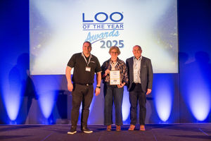 L to R Mark Wintle, from P-Wave presenting their Award to Becky and Mark White, Business Partners, Wrekin Conveniences  (photo attached)