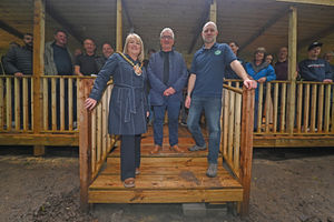 Mayor of Wolverhampton Linda Leach officially opening the new learning space at Wildside Activity Centre. Pictured, Cyril Barrett, Mark Hand and Mayor Linda Leach