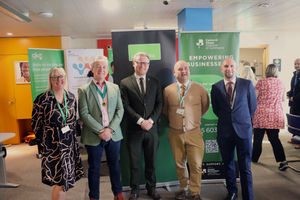 (Left to right) - Michelle Peakman, Business Manager, AKG, David Mitchell, President, Cannock Chase Chamber of Commerce, Josh Newbury MP, Member of Parliament for Cannock Chase, Richard Brooks, Head of Cannock Chase Chamber of Commerce & Michael Evans, Employer Adviser | Department for Work and Pensions