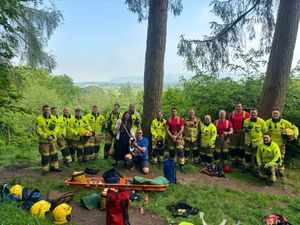 Supporting image for story: 'Very lucky' dog saved from cliffside 50ft off the ground in big firefighter rope rescue