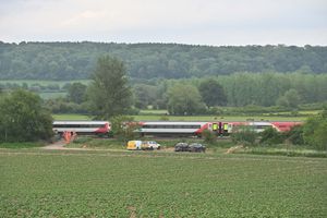 Train Crash near to Leominster, train has crashed into a trailer that a tractor was pulling.