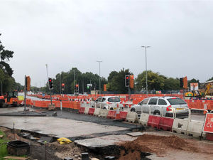 Traffic lights at the A449 junction with Broadlands