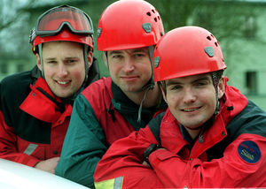 Mountain Rescue feature team members SAC Ben Lasham, SAC Colin Little and corp Tim Sugars, pictured in 2001