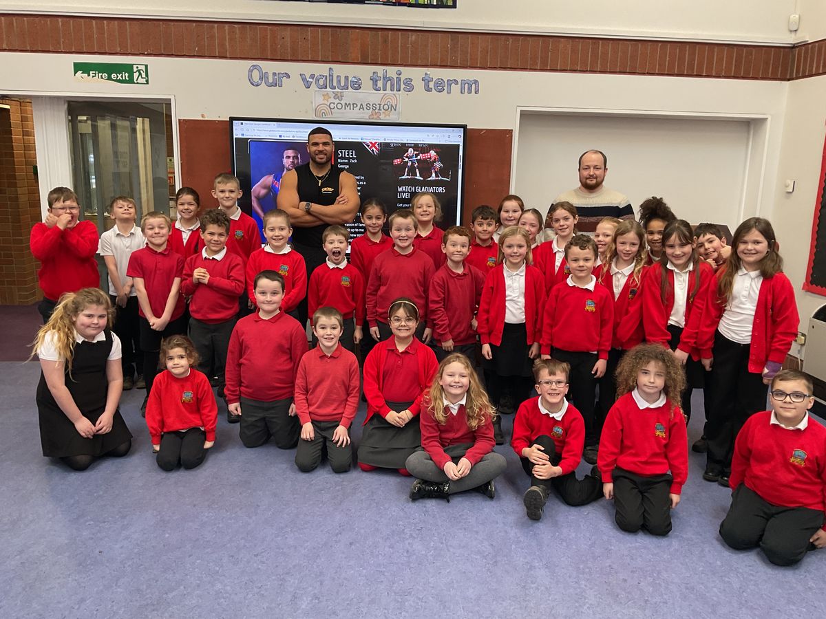 Gladiators TV star shares positivity and wellbeing message with primary pupils