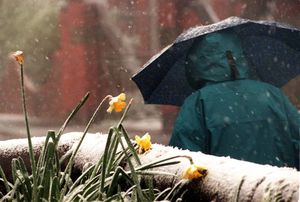 A Telford resident trudges through the snow on Good Friday, 1998