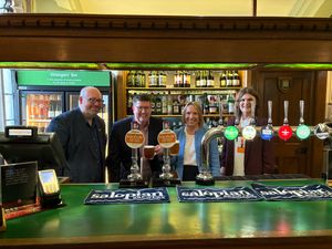 From left, Barry Watts, Head of Policy & Public Affairs at SIBA, Trevor Hourican, Managing Director at Salopian; Helen Morgan, MP North Shropshire, Rita King, Honorary Secretary, All Party Parliamentary Beer Group. Photo: Salopian Brewery