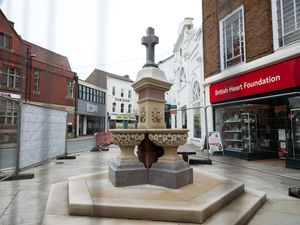 Supporting image for story: Restored stone fountain returned to Oswestry 18 months after it was destroyed in serious crash