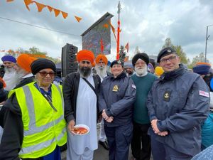 Councillor Parbinder Kaur with members of the Royal Navy Attract Team, Lieutenant Commander Suzanne Lynch and Leading Seaman Elwyn Fisher, and MOD Civil Servant Sukhdev Aujla