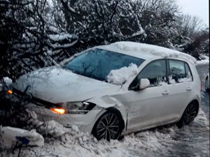 Supporting image for story: Watch: Dangers of driving shown as car crashes into bush in Walsall amid Storm Goretti