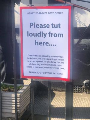 One of the cheeky signs were outside Abbey Foregate Post Office. Pic: Chris Kelsall