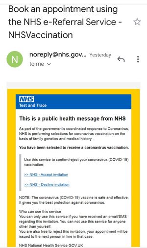 A screenshot of one of the scam vaccine emails