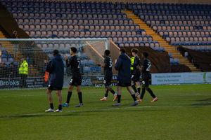 Shrewsbury Town players applaud the travelling supporters. Picture: Ollie Jones
