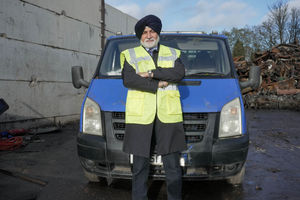 Councillor Bhupinder Gakhal with the vehicle used for fly tipping prior to it being crushed
