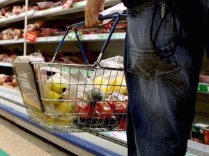 A basket of goods in a supermarket